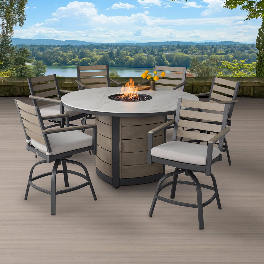 Agio Nicolet 7-Piece Fire Outdoor Patio High Dining Set