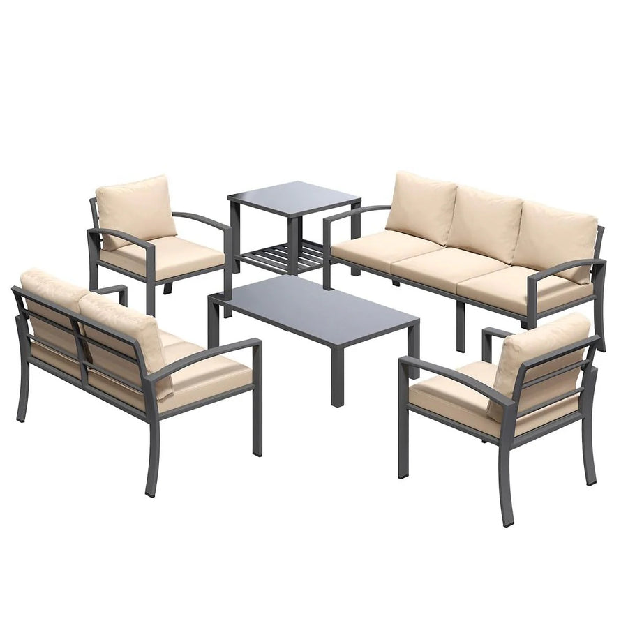 AECOJOY Metal Patio Furniture Set, 7 Seats Modern Outdoor Furniture with Deep Cushions