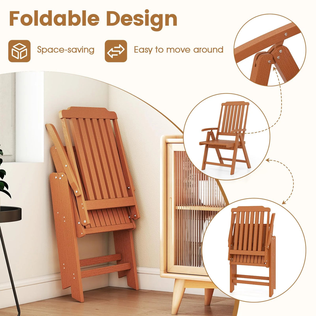 Tangkula Foldable Patio Chair All-Weather HDPE Outdoor Dining Chair with Armrest