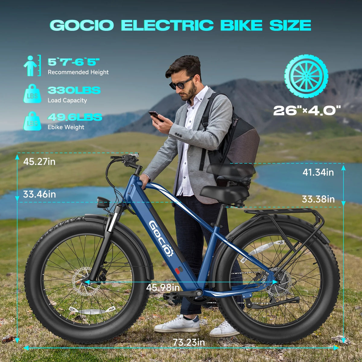 Gocio Electric Bike, 26"x4.0" Fat Tire E - Mountain Bike, Peak 1000W Motor, 28MPH 48V 15ah Battery Removable Ebike for Off Road, Sand, UL2849