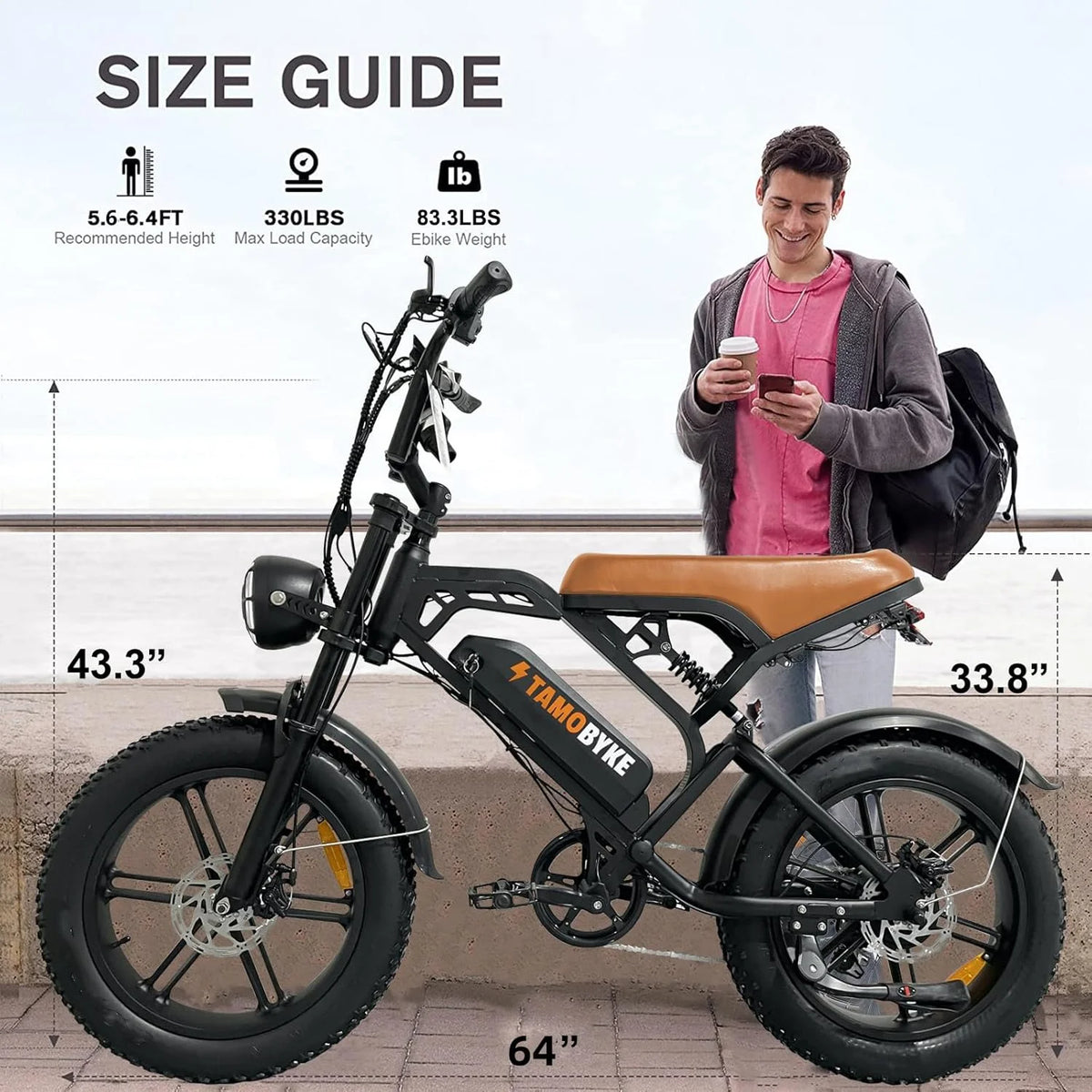 Tamobyke Electric Bike for Adults, Peak 1500W 28mph Mountain Ebike, 48V 15.6AH 20" Fat Tire Electric Bicycle Full Suspension UL2849