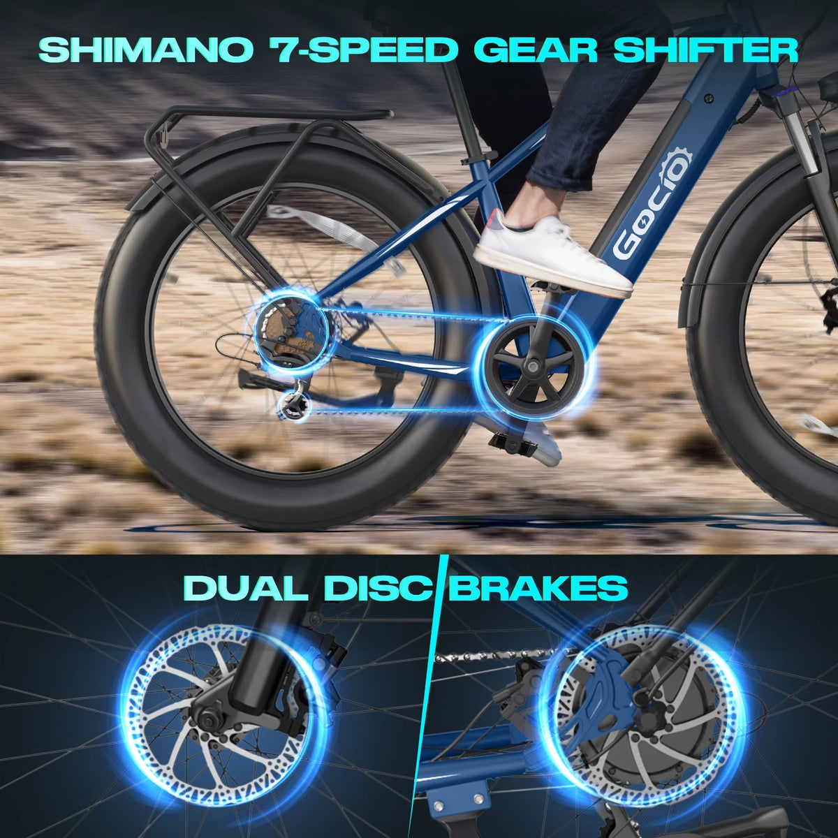 Gocio Electric Bike, 26"x4.0" Fat Tire E - Mountain Bike, Peak 1000W Motor, 28MPH 48V 15ah Battery Removable Ebike for Off Road, Sand, UL2849