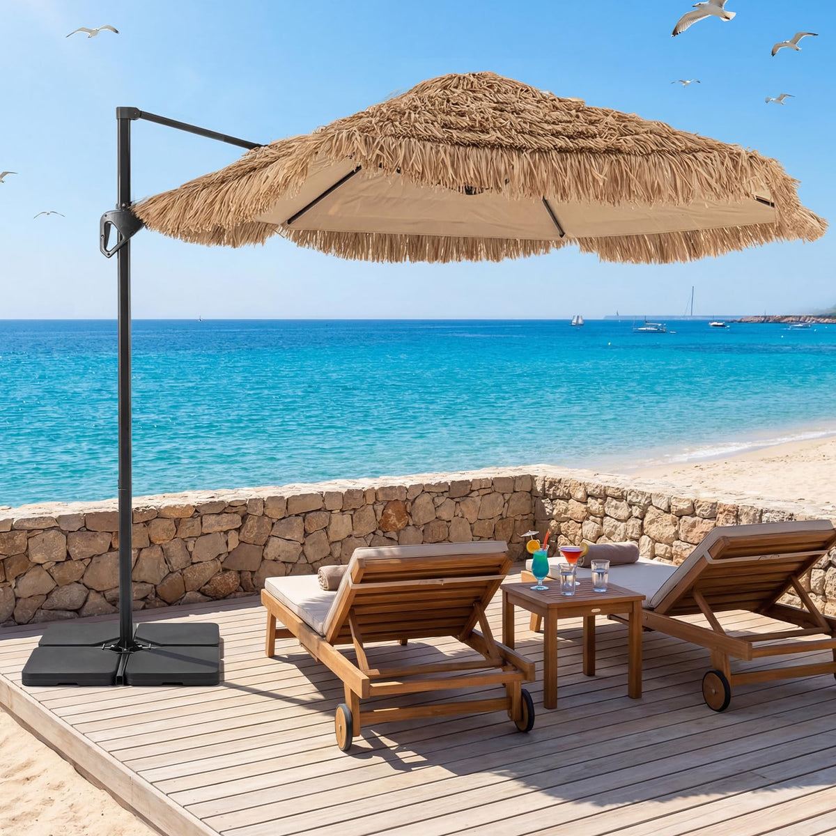 Tangkula 9.5ft Tiki Patio Umbrella with Base Included