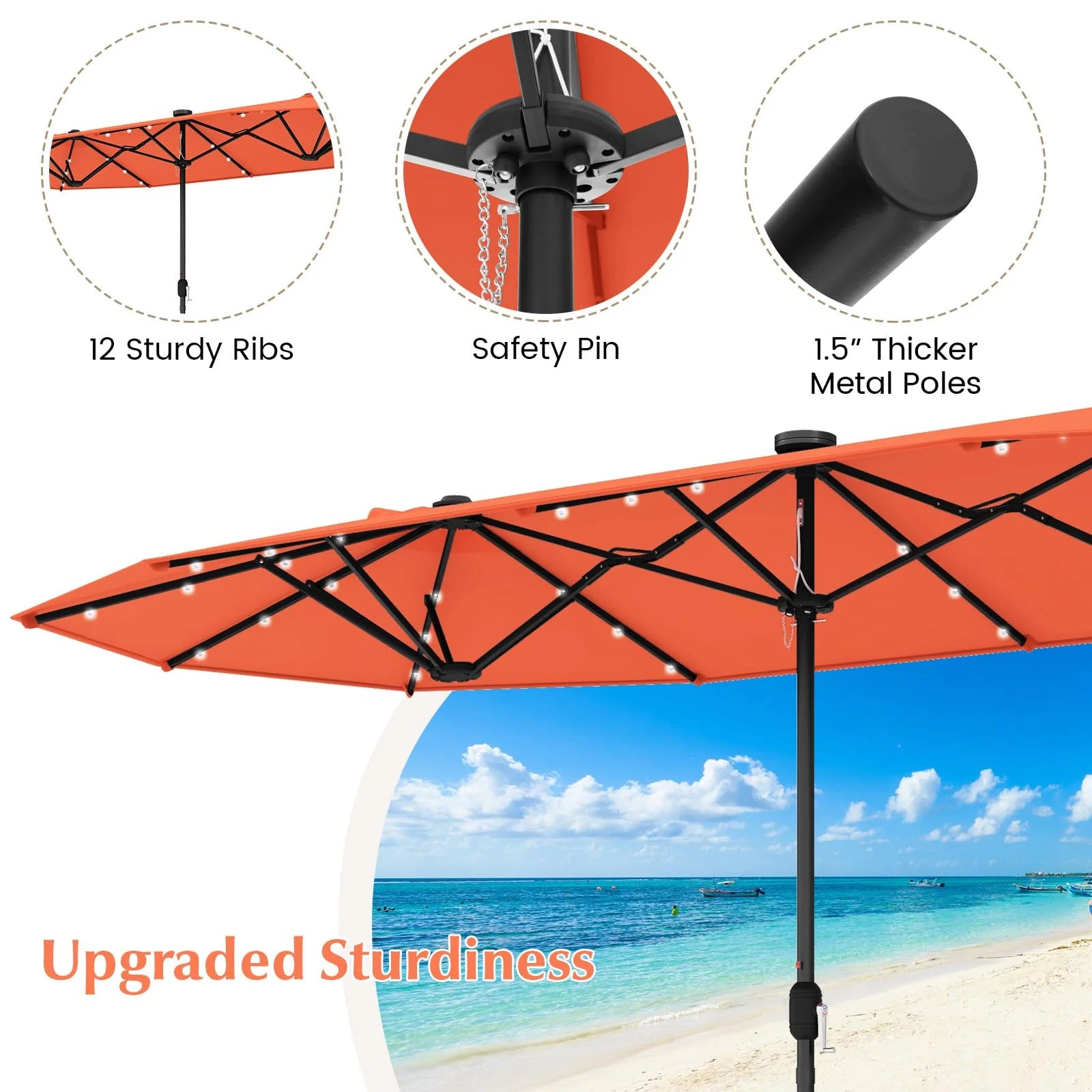 Tangkula 9 Pieces Rattan Outdoor Dining Set with 13Ft Solar Patio Umbrella