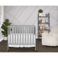 Dream on Me Jett Non - Full Size Folding Crib I Removable Wheels I Modern Nursey I Adjustable Mattress Support I Patent Folding System I Included 2.5 Mattress in Pebble Gray