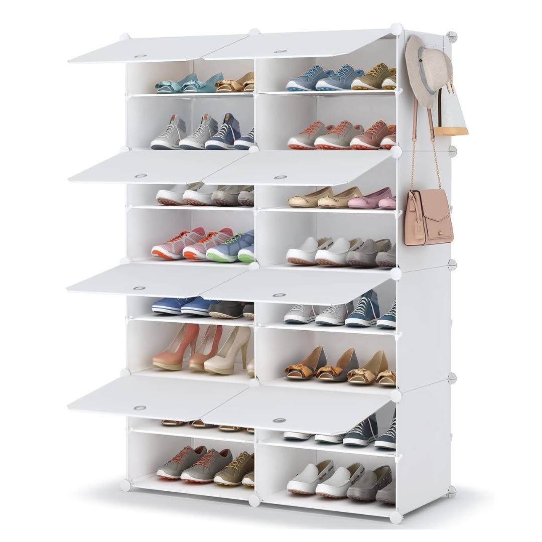 HOMIDEC Shoe Rack, 8 Tier Shoe Storage Cabinet 32 Pair Plastic Shoe Shelves Organizer for Closet Hallway Bedroom Entryway, White