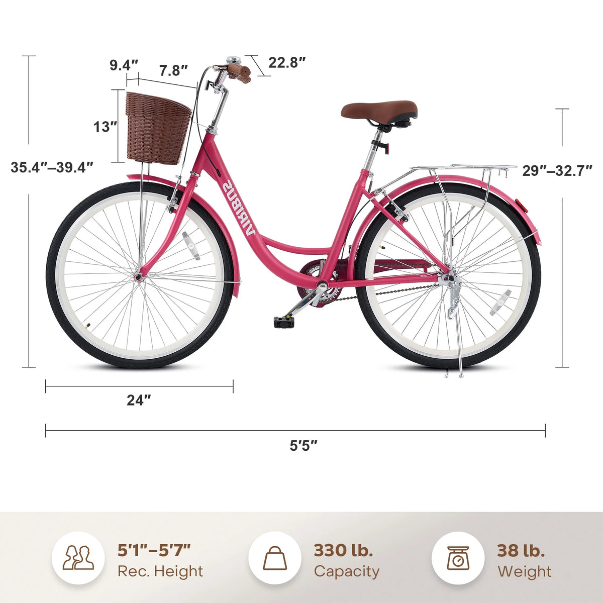 Viribus Women'S Comfort Bike 24 in Beach & City Cruiser Bicycle with Basket Rack White