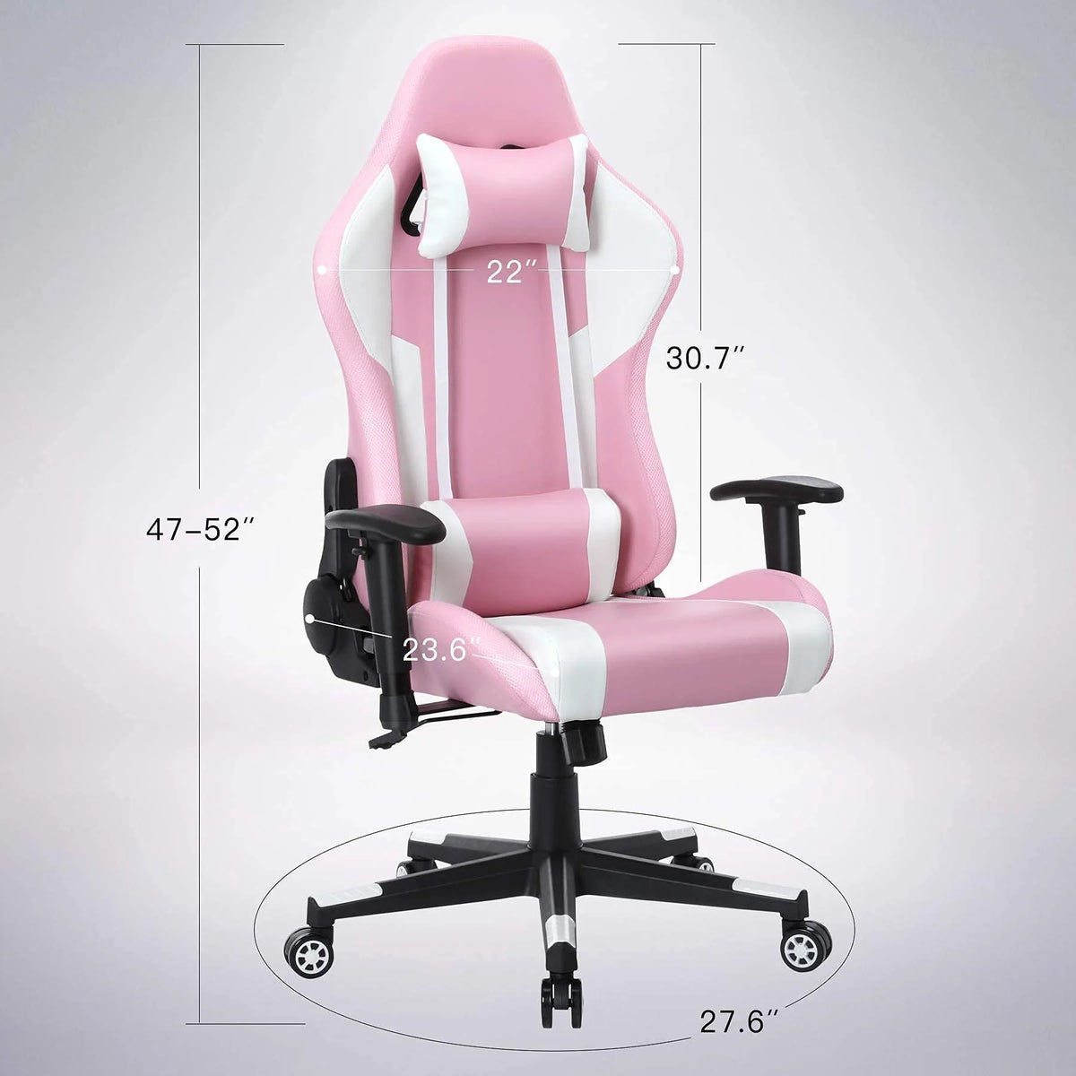 Homemiyn Gaming Chair with Speakers Video and RGB LED Lights, Pink PU Leather Ergonomic Racing Office Chair