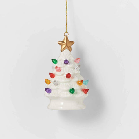 Wondershop Ceramic Christmas Tree Lighted Ornament Retro Lit (White)