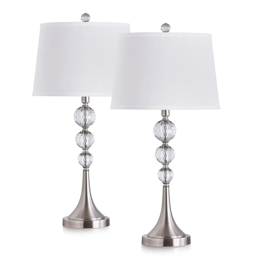 Homeglam Madison 27 - Inch Crystal Ball Metal Table Lamp (Set of 2) Brushed Nickel