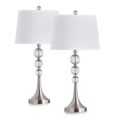 Homeglam Madison 27 - Inch Crystal Ball Metal Table Lamp (Set of 2) Brushed Nickel