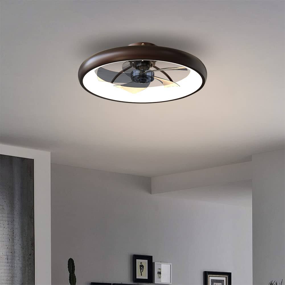 CIKASS Ceiling Fan with Lights Dimmable LED Reversible Blades Timing with Remote Control, 5 Invisible Blades Semi Flush Mount Low Profile Fan