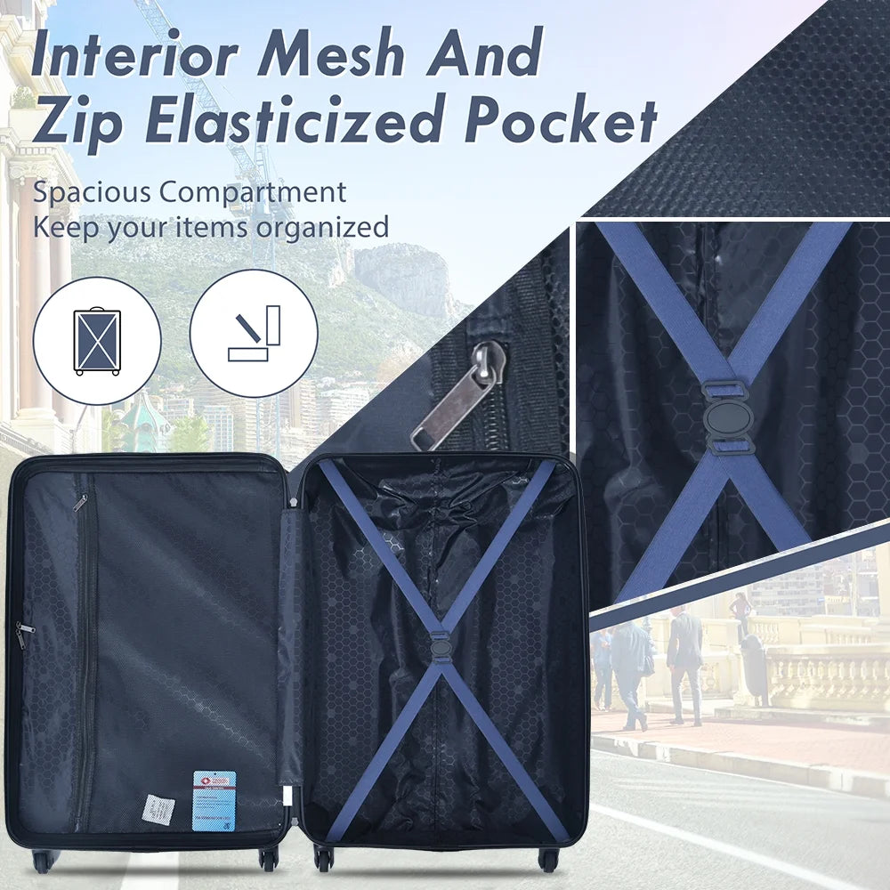 3 Piece Blue Luggage Travel Set, 20" 24" 28" Carry on Luggage with Spinner Wheels, Lightweight Hard Case Luggage Travel Suitcase Christmas Gifts for Business Trip Holiday Travel Cruise