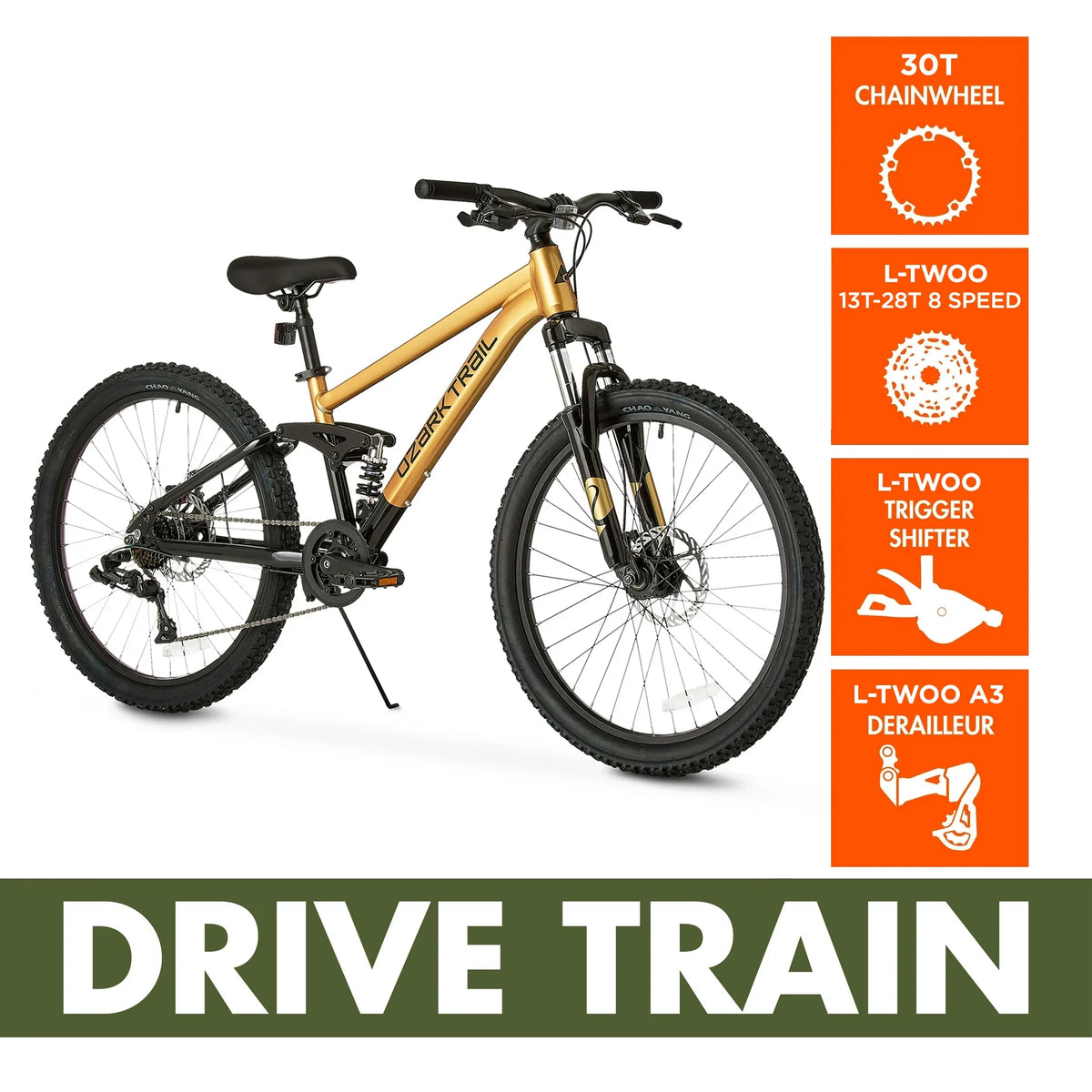 24" Ozark Trail FS.1 Epictrail Full Suspension Mountain Bike, for Teens and Adults, Heights Between 4'6" - 5'6", Silver