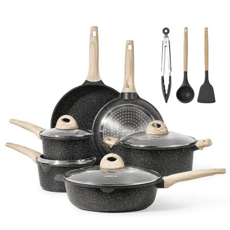 Carote Nonstick Pots and Pans Set, 13 Pcs Induction Kitchen Cookware Sets (Black Granite), Size: 6