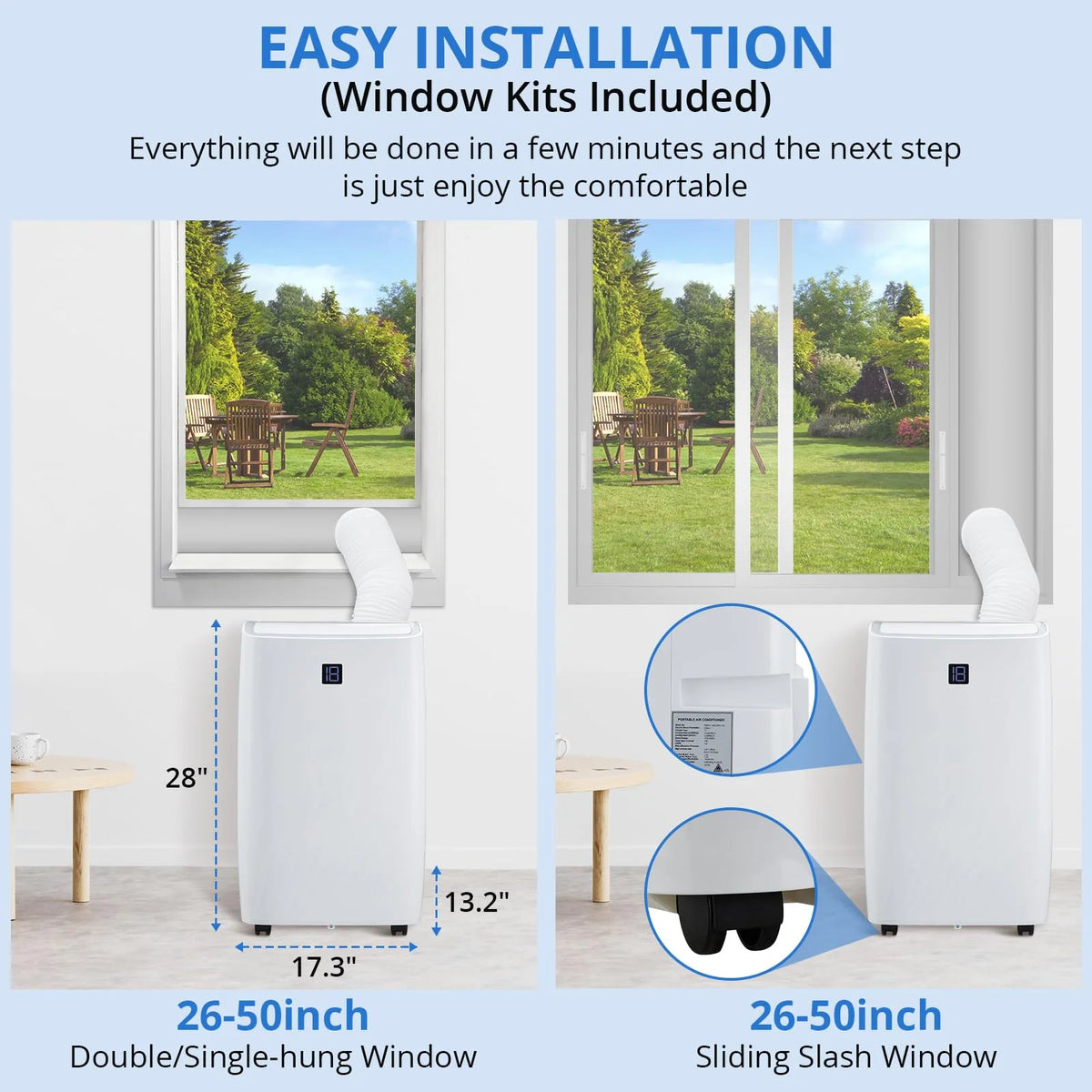 TROPOW 14000BTU Portable Air Conditioners Cool up to 750 Sq.ft, 4 in 1 Portable AC Unit with Remote Control/Dehumidifier/3 Speeds Fan/Sleep Mode for Living Room, Bedroom, Office
