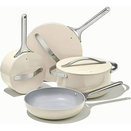 Caraway Nonstick Ceramic Cookware Set (12 Piece) Pots Pans Lids and Kitchen Storage - Non Toxic PTFE & PFOA Free - Oven Safe & Compatible with All