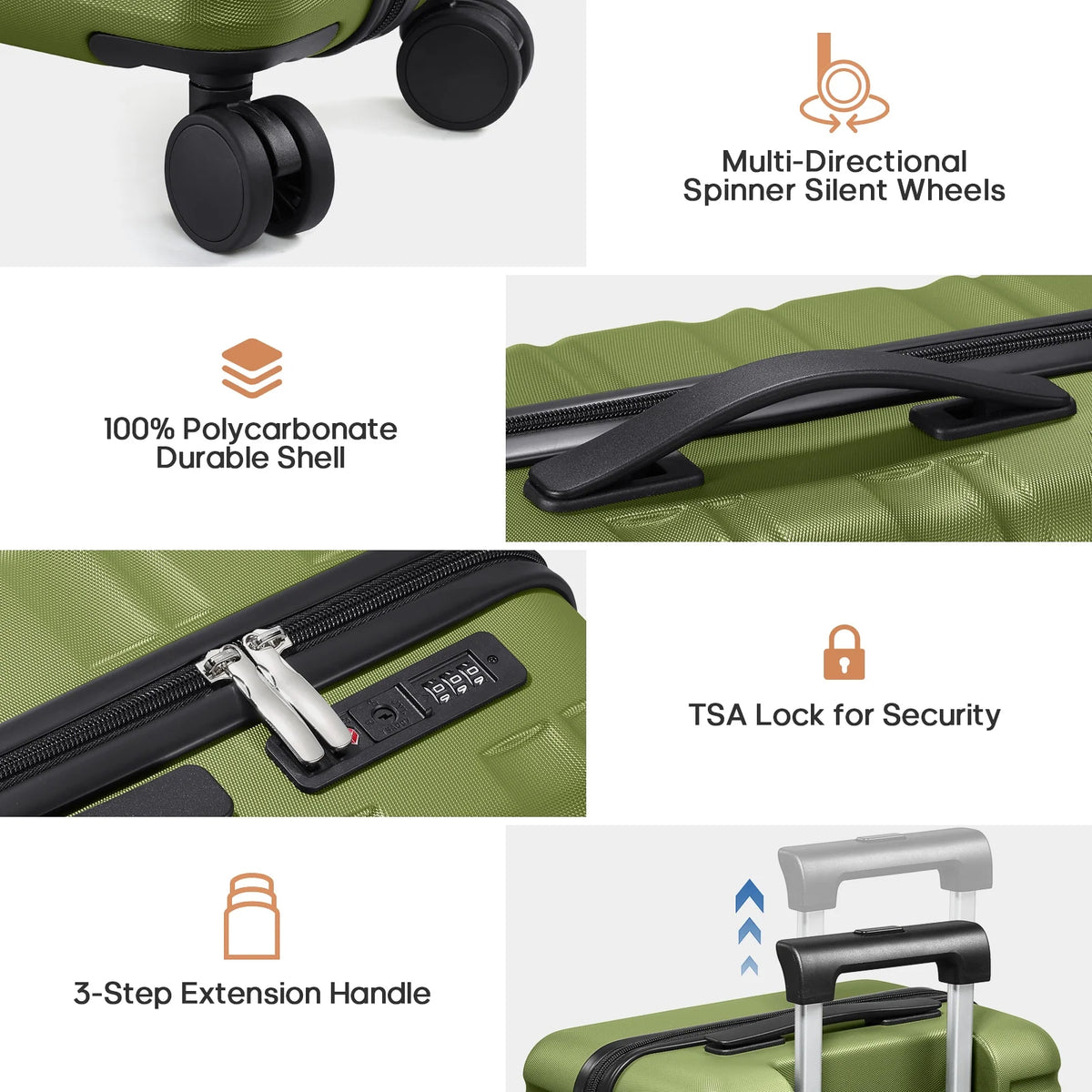 MIUSSE Luggage Sets 3 Piece, 20 in Carry on Luggage with Wheels, 100% PC Hardshell Suitcase with TSA Lock, Carry on Suitcases Airline Approved with Travel Backpack for Men Women