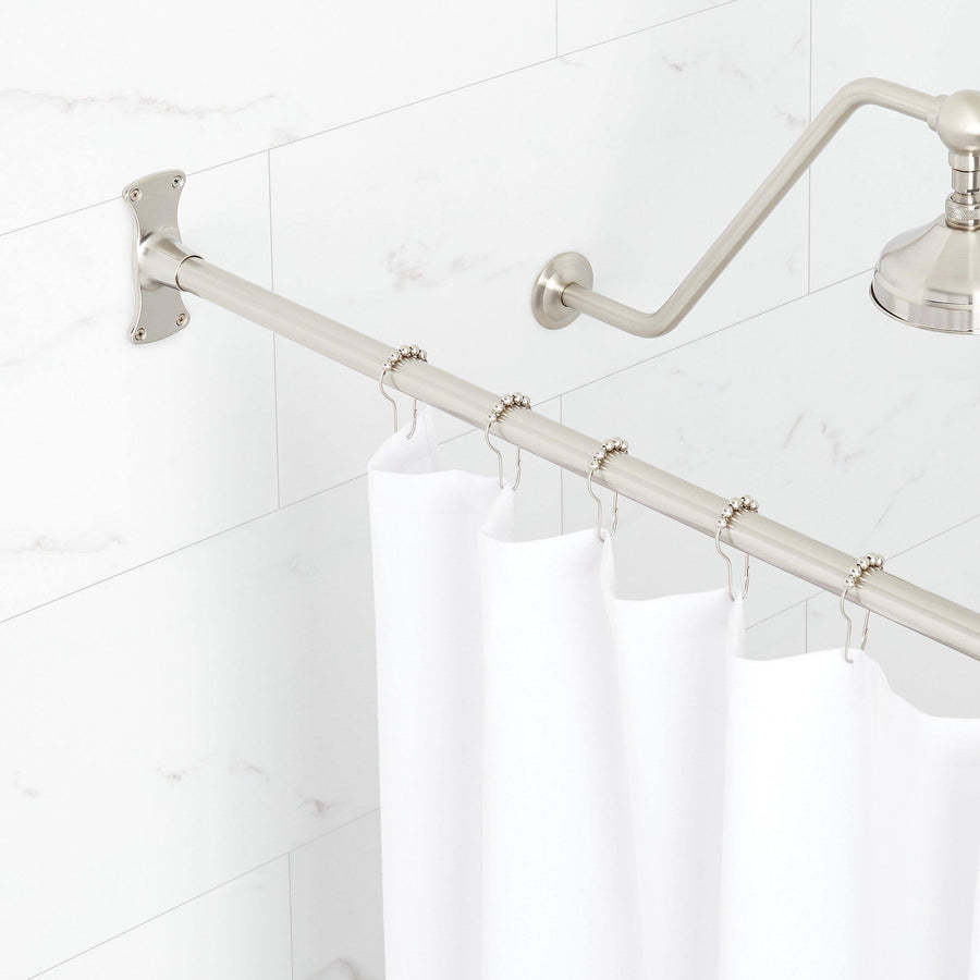 Signature Hardware 60" Brass Straight Shower Curtain Rod Finish: Brushed Nickel