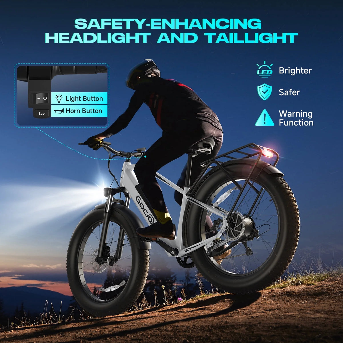 Gocio Electric Bike, 26"x4.0" Fat Tire E - Mountain Bike, Peak 1000W Motor, 28MPH 48V 15ah Battery Removable Ebike for Off Road, Sand, UL2849