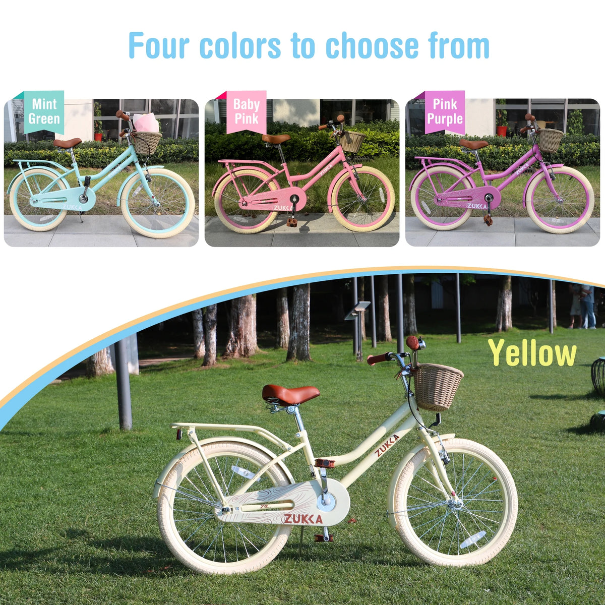 20" Kids Bike Girls Bike with Basket Single Speed Steel Frame Children Bicycle for 7 - 10 Years, Pink