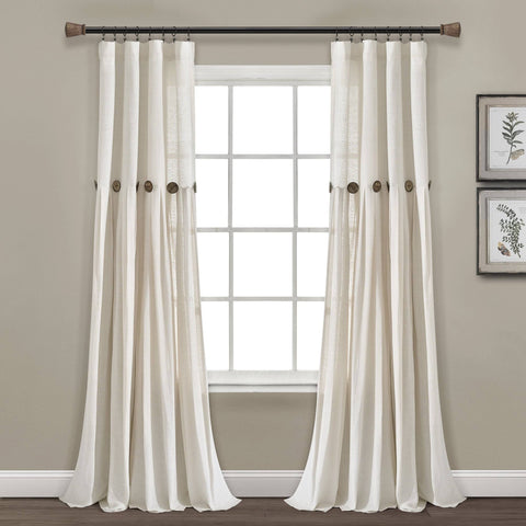 Lush Decor Linen Button Single Panel Window Curtain - 95"L x 40"W - Off White