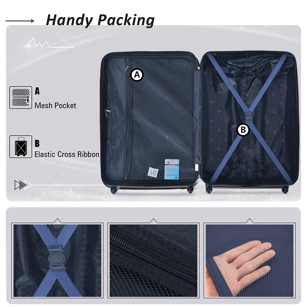 3 Piece Blue Luggage Travel Set, 20" 24" 28" Carry on Luggage with Spinner Wheels, Lightweight Hard Case Luggage Travel Suitcase Christmas Gifts for Business Trip Holiday Travel Cruise