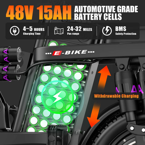 AZHAR 1200W Foldable Electric Bike for Adults, 48V 15ah Removable Battery, 14" Ebike, UL 2849