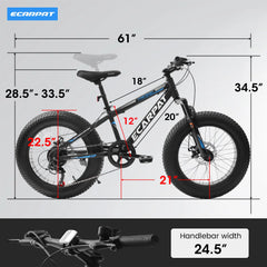 20 in Mountain Bike for 7 - 15 Years Old, 7 Speed Kids Bike with High Carbon Steel Frame, Fat Tire and Dual Disc Brake, Front Suspension Mountain