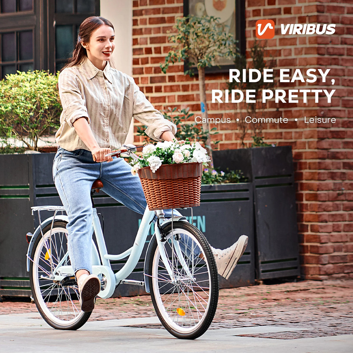 Viribus Women'S Comfort Bike 24 in Beach & City Cruiser Bicycle with Basket Rack White