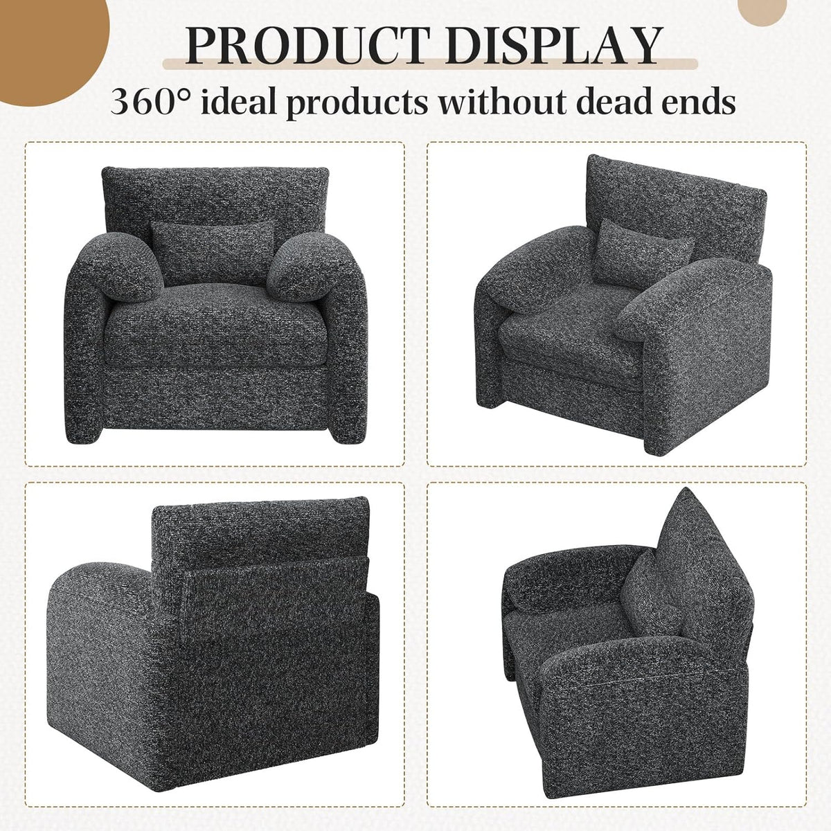 AECOJOY Oversized Armchair, Chenille Mid Century Accent Chair, Comfy Upholstered Single Sofa, Extra Wide Reading Chairs