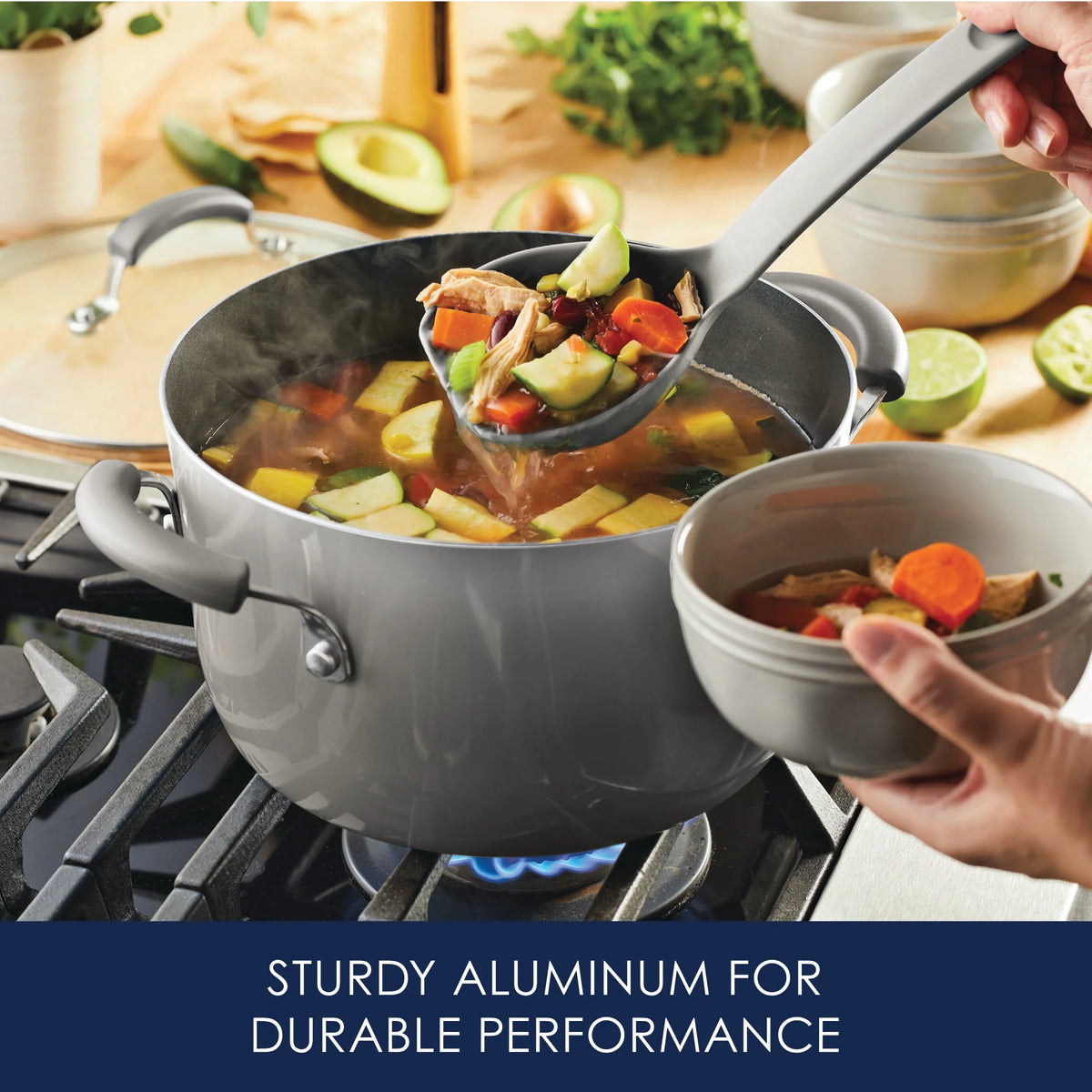 Rachael Ray 15 - Piece Nonstick Pots and Pans Set/Cookware Set, Marine Blue