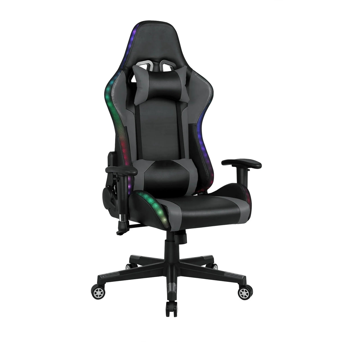 Homemiyn Gaming Chair with Speakers Video and RGB LED Lights, Pink PU Leather Ergonomic Racing Office Chair