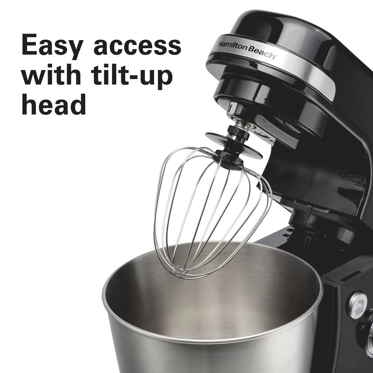 Hamilton Beach 4 Quart Stand Mixer for Kitchen, 7 Speeds, Tilt - Head, Dough Hook, Whisk & Flat Beater, White