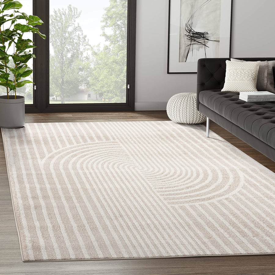 Abani Nuevo Collection Area Rug Mid Century Modern Bedroom Living Room Decor Floor Rug 2 x 3 Cream, Size: 2' x 3', Beige