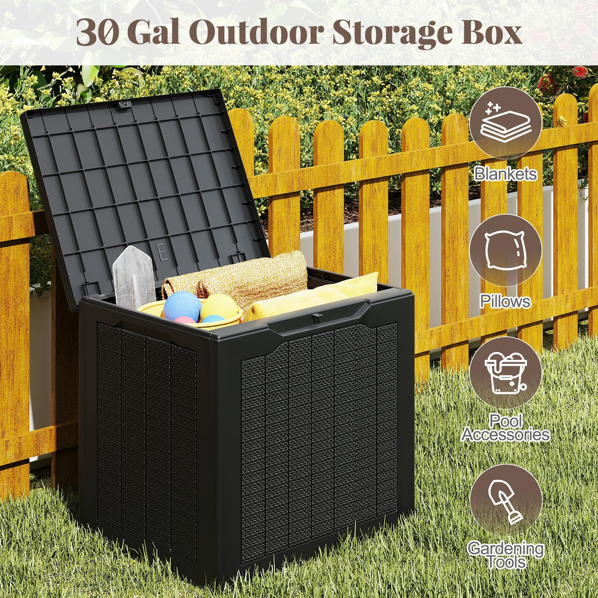Tangkula 30 Gallon Resin Outdoor Storage Bench with Lockable Lid