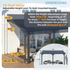 AECOJOY 14x10 Outdoor Hardtop Gazebo Adjustable Height (6.5-9.8Ft) Pergola for Patio