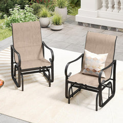 Tangkula Outdoor Glider Chairs Set of 2/4 with High Backrest Breathable Mesh Fabric and Metal Frame
