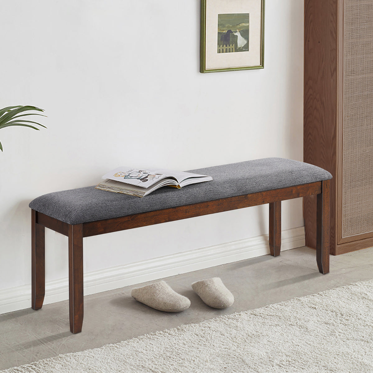 Costway Dining Bench Upholstered Entryway Bench Footstool Kitchen W/ Wood Legs
