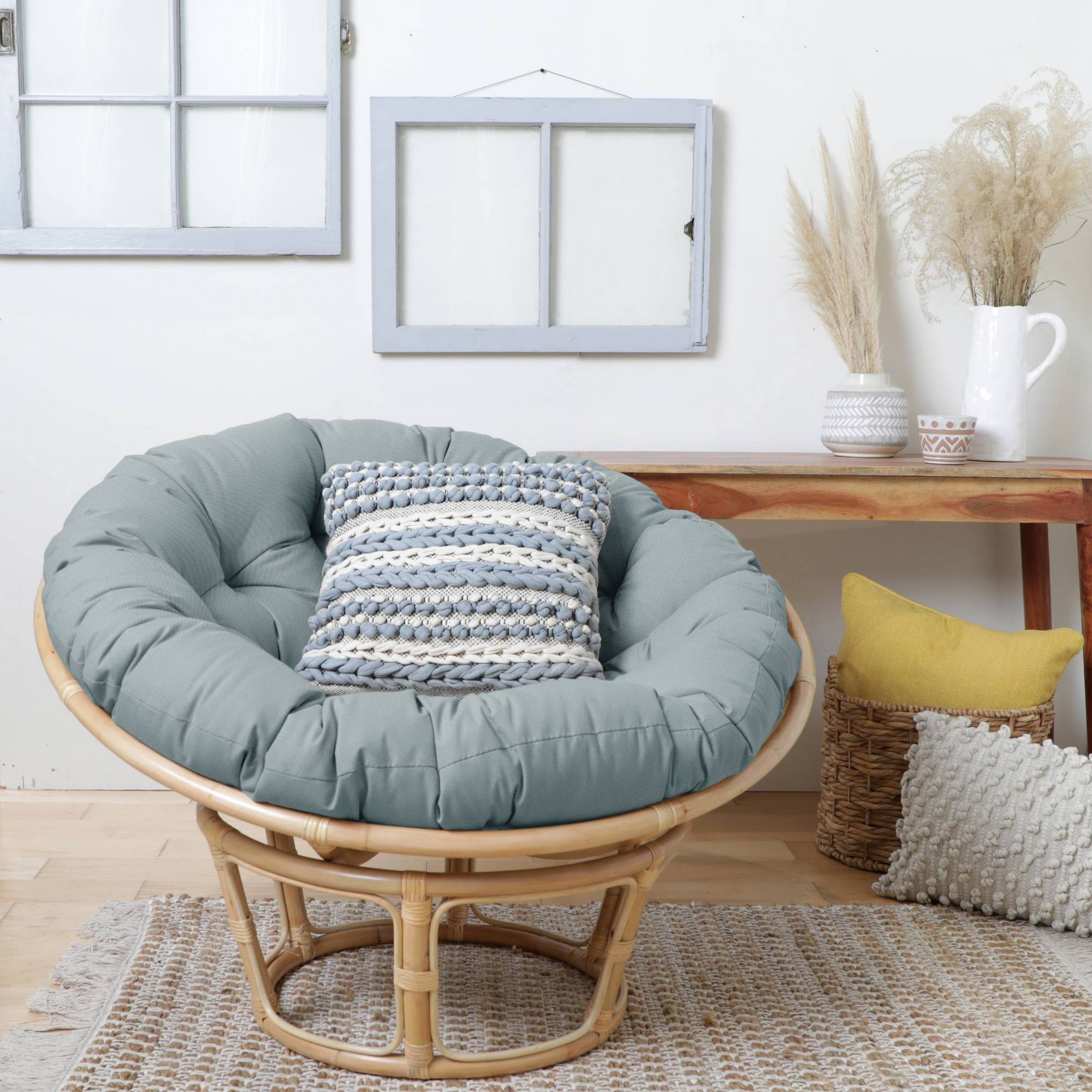 48" x 48" x 4" Papasan Outdoor Chair Cushion Silver - Sorra Home