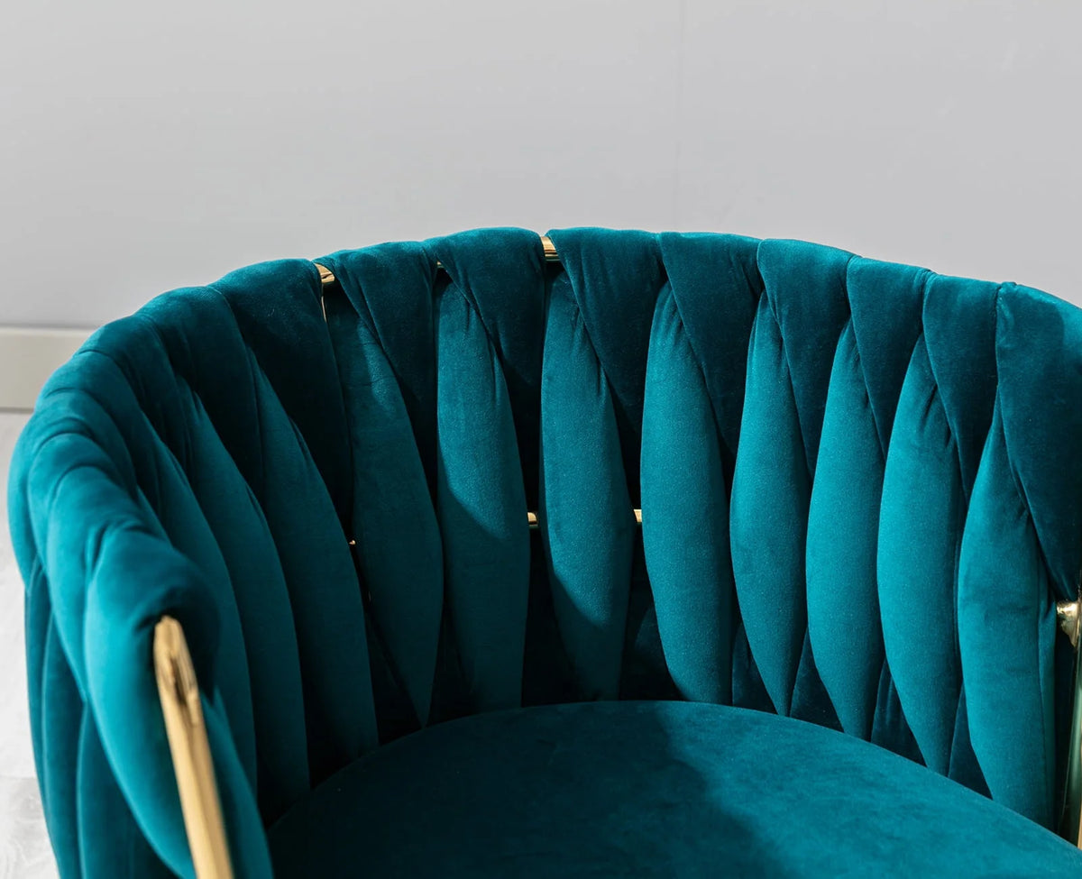 Guyou Velvet Dining Chair Set of 2, Modern Upholstered Accent Side Chair with Woven Back and Metal Legs, Vanity Chair Kitchen Chair for Living Room Dining Room Bedroom, Teal Green