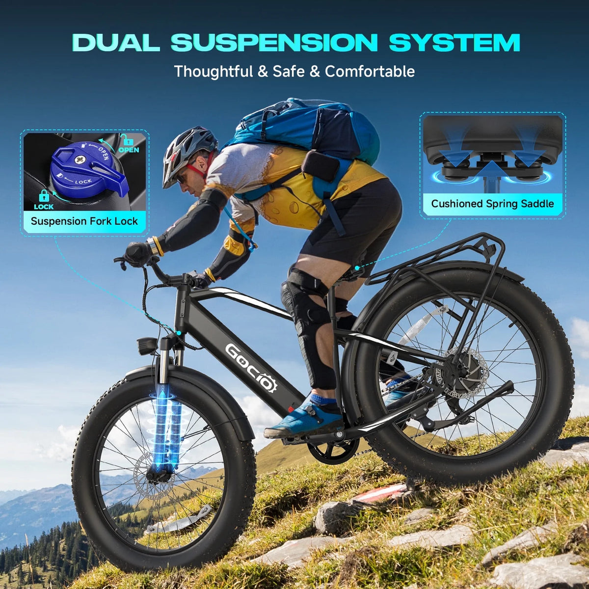 Gocio Electric Bike, 26"x4.0" Fat Tire E - Mountain Bike, Peak 1000W Motor, 28MPH 48V 15ah Battery Removable Ebike for Off Road, Sand, UL2849