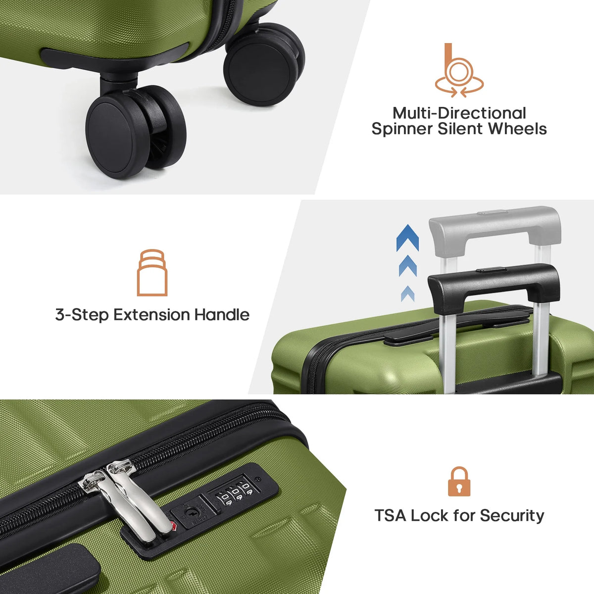 MIUSSE Luggage Sets 3 Piece, 20 in Carry on Luggage with Wheels, 100% PC Hardshell Suitcase with TSA Lock, Carry on Suitcases Airline Approved with Travel Backpack for Men Women
