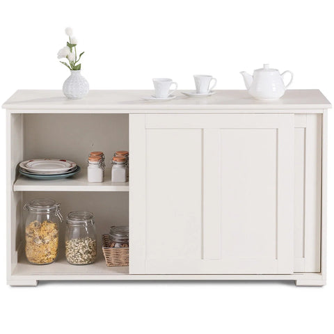 Costway Kitchen Storage Cabinet Sideboard Buffet Cupboard Wood Sliding Door Pantry Cream White