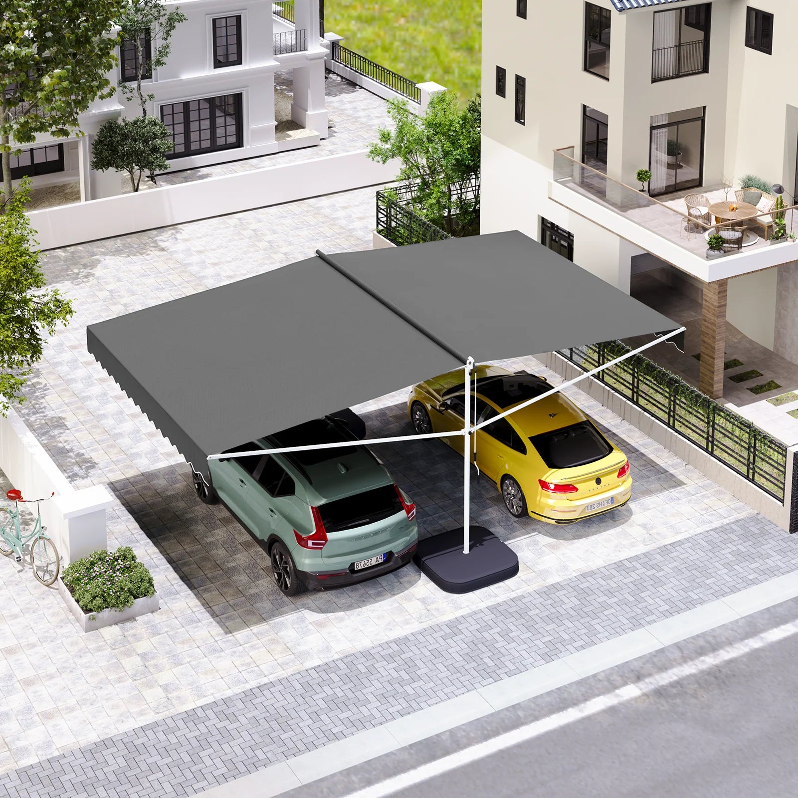 AECOJOY Free Standing Retractable Awning, 13'x10' Dual Side Patio Awnings Outdoor Manual Sun Shade Shelter, Dark Grey