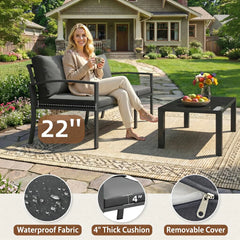 AECOJOY Metal Patio Furniture Set, 7 Seats Modern Outdoor Furniture with Deep Cushions