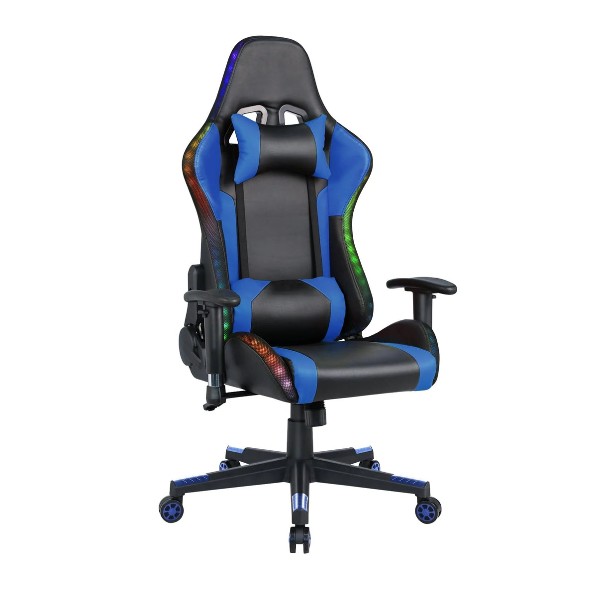 Homemiyn Gaming Chair with Speakers Video and RGB LED Lights, Pink PU Leather Ergonomic Racing Office Chair