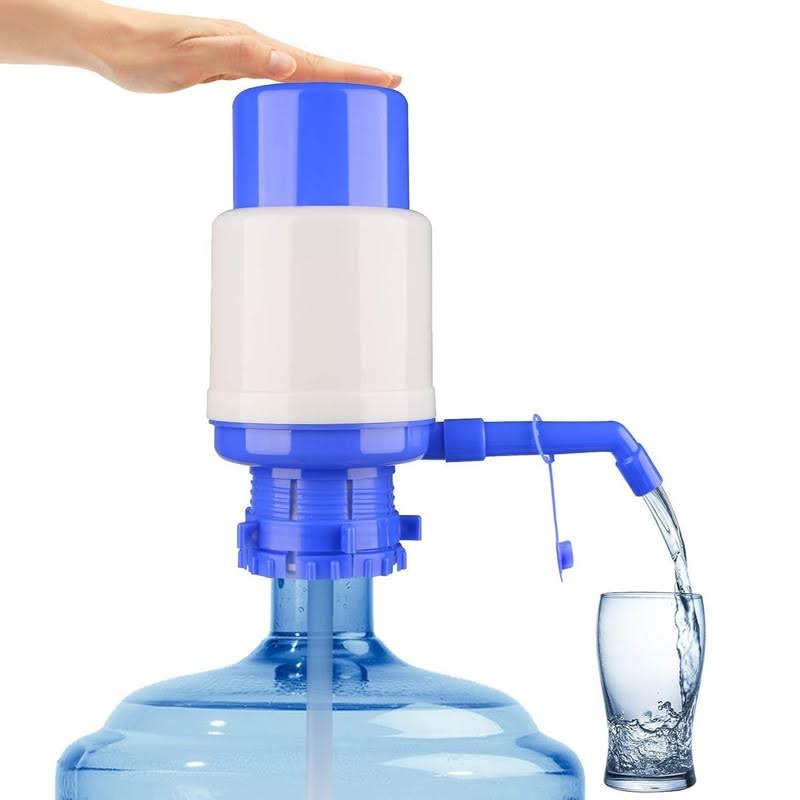 GOGODUCKS Water Bottles Pump Blue Manual Hand Pressure Drinking Fountain Pressure Press Pump with An Extra Short Tube and Cap Fits Most 5 Gallon Water