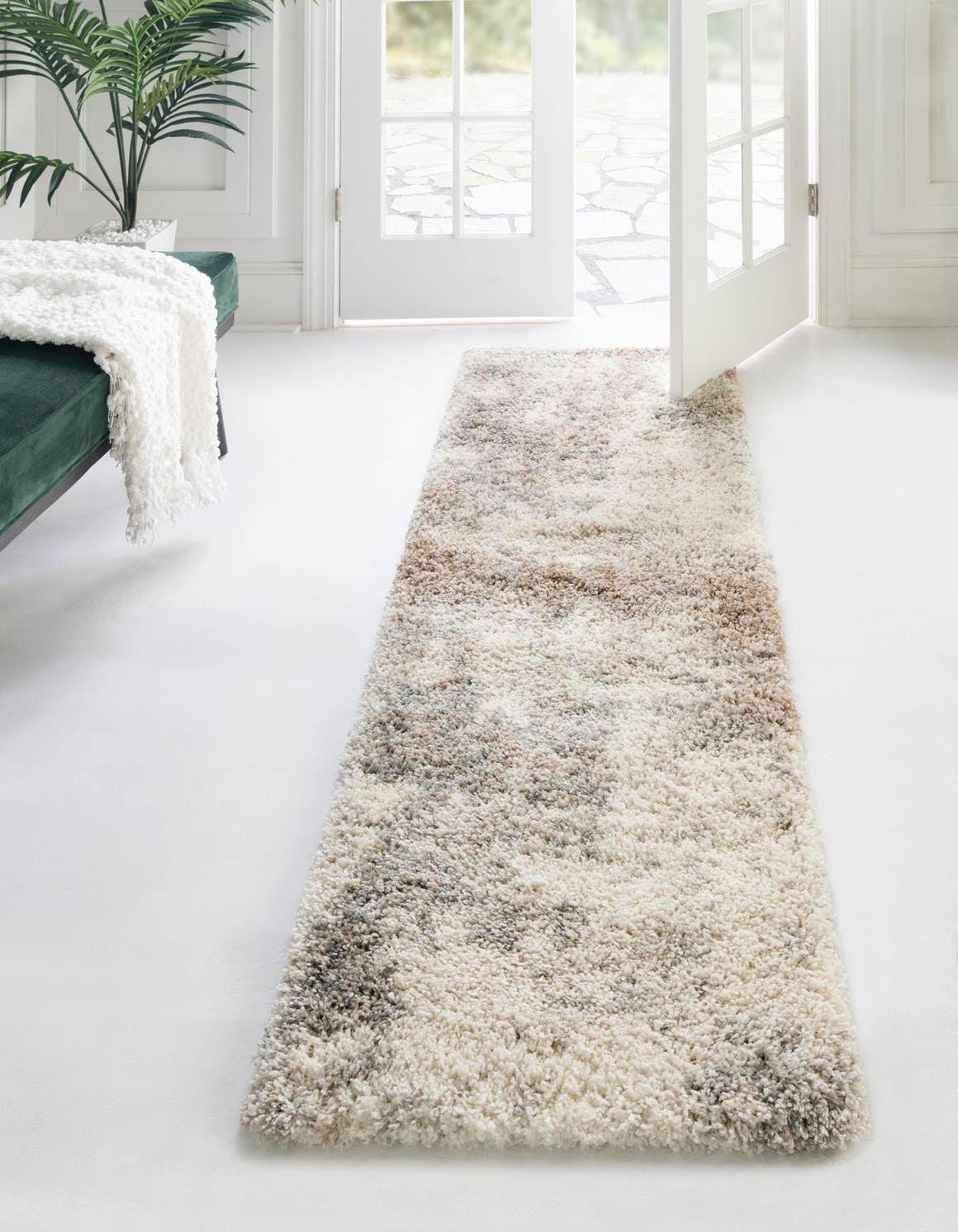 Soft Touch Shag 13 ft Runner Khaki Abstract Area Rug
