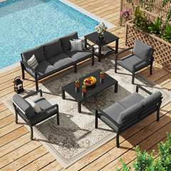 AECOJOY Metal Patio Furniture Set, 7 Seats Modern Outdoor Furniture with Deep Cushions